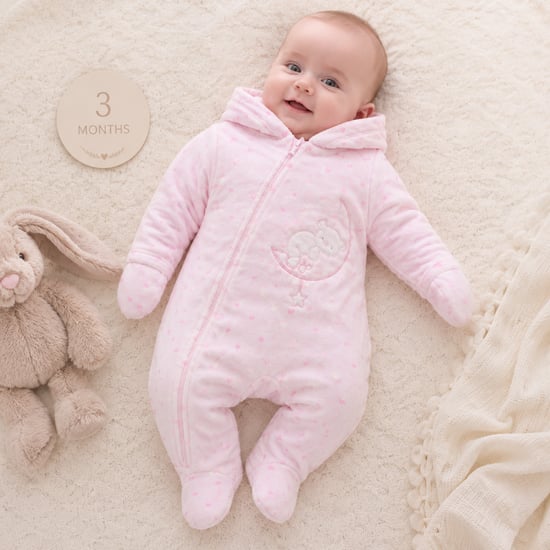 Pink Velour Baby Snowsuit Warm Hooded Infant Winter Suit 0-3M - Image 4
