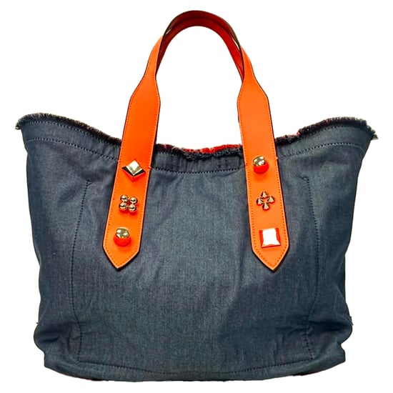Christian Louboutin Frangibus Tote Bag In Navy Blue Denim - Image 2