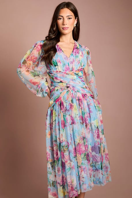 Printed Floral Mesh Midi Dress - Image 2