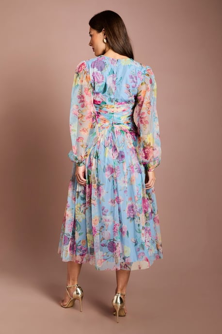 Printed Floral Mesh Midi Dress - Image 3