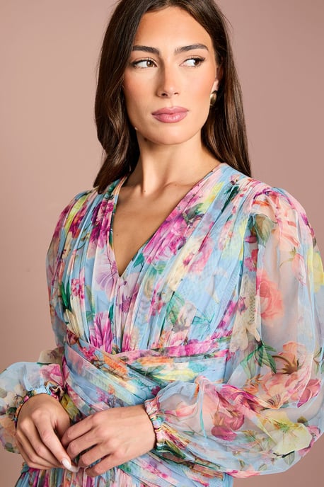Printed Floral Mesh Midi Dress - Image 4