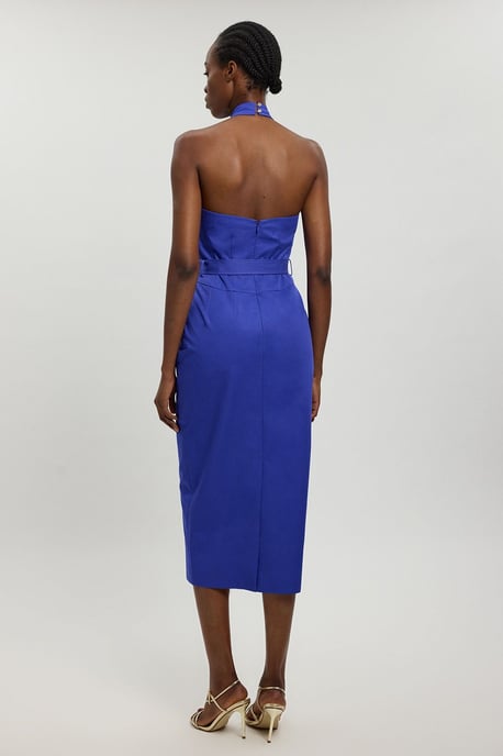 Tailored Cotton Sateen Pencil Belted Midi Dress - Image 3