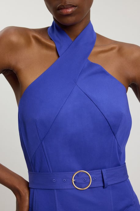 Tailored Cotton Sateen Pencil Belted Midi Dress - Image 4