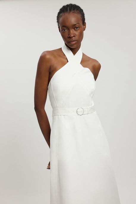 Tailored Cotton Sateen Halter Full Midi Dress - Image 2