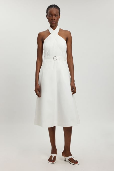 Tailored Cotton Sateen Halter Full Midi Dress - Image 3