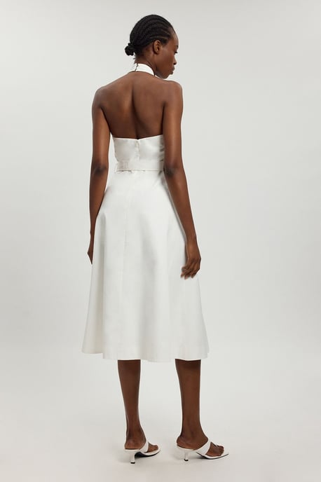 Tailored Cotton Sateen Halter Full Midi Dress - Image 4
