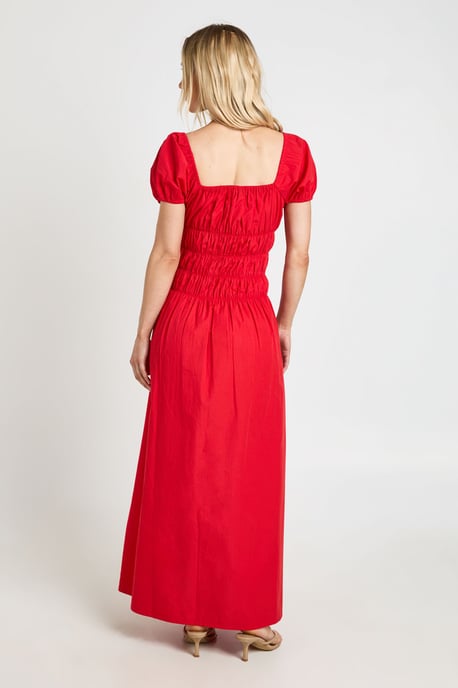 Petite Cotton Poplin Shirred Bodice Puff Sleeve Maxi Dress - Image 2