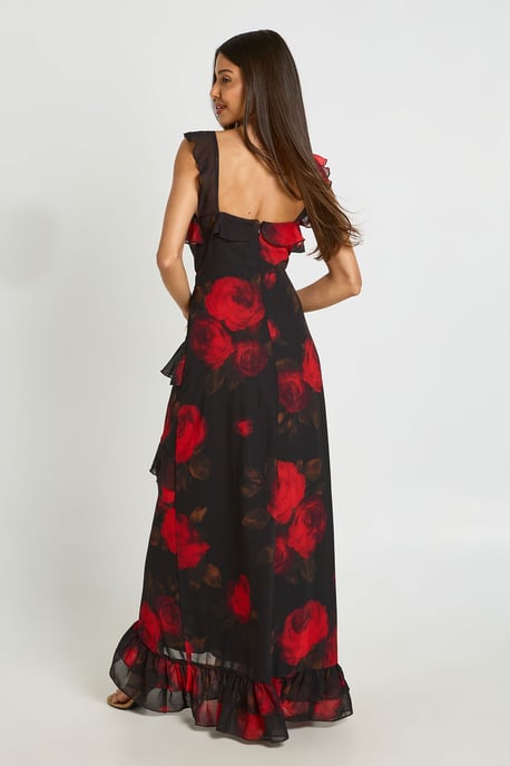 Floral Chiffon Layered Ruffle Detail Maxi Dress - Image 2