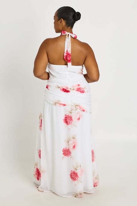 Plus Halterneck Ruched Detail Chiffon Maxi Dress - Image 2
