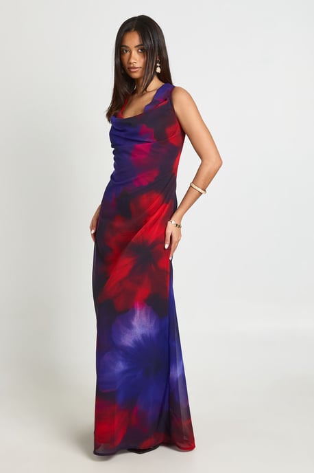 Chiffon Floral Cowl Neck Maxi Dress - Image 3