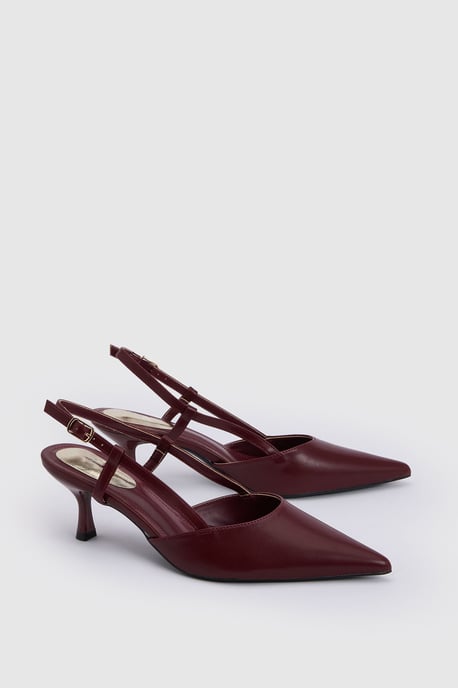 Luneth Faux Leather Kitten Heel Slingback Court Shoes - Image 1