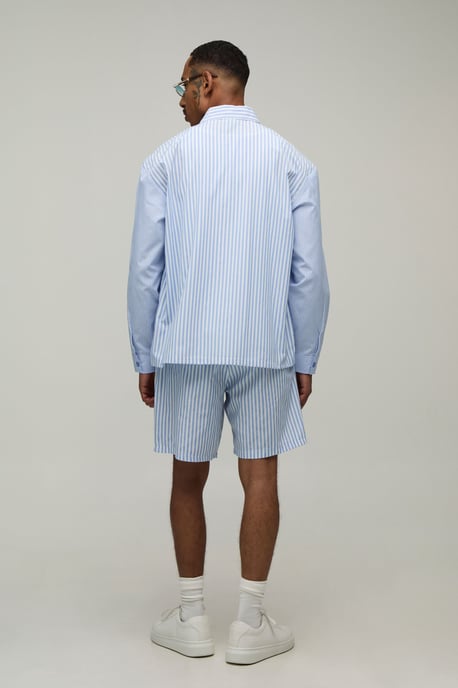 Embroidered Spliced Stripe Oversized Shirt & Short Set - Image 2