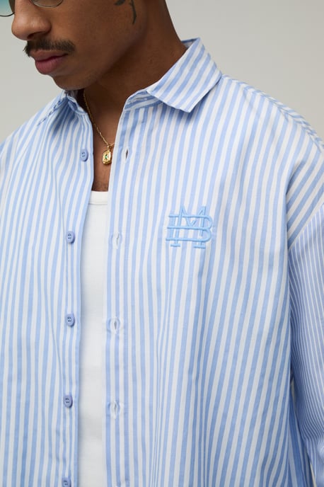 Embroidered Spliced Stripe Oversized Shirt & Short Set - Image 3