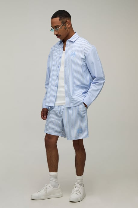 Embroidered Spliced Stripe Oversized Shirt & Short Set - Image 4