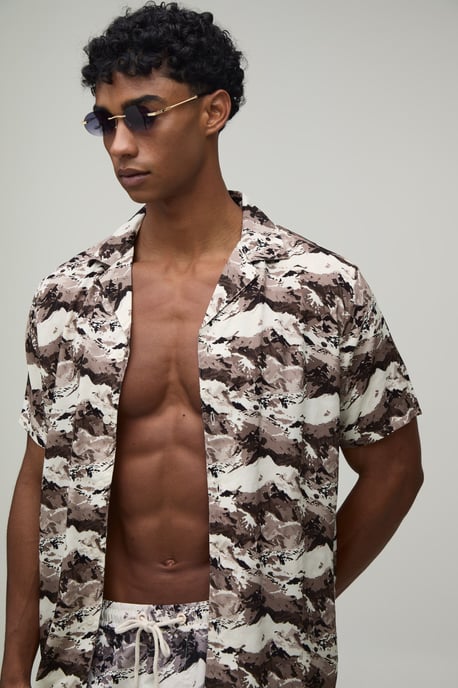 Monochrome Printed Shirt & Swim Short Set - Image 3