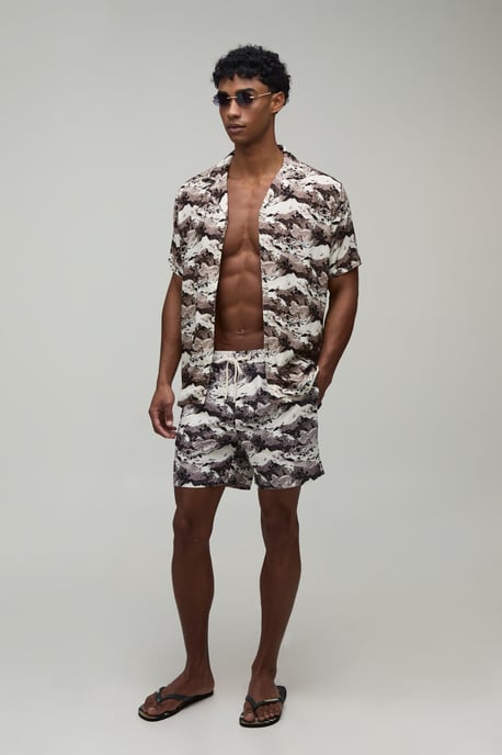 Monochrome Printed Shirt & Swim Short Set - Image 4