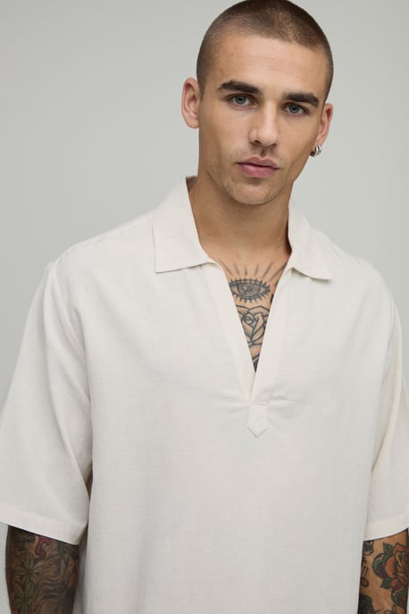 Linen Blend Boxy Revere Neck Polo - Image 3