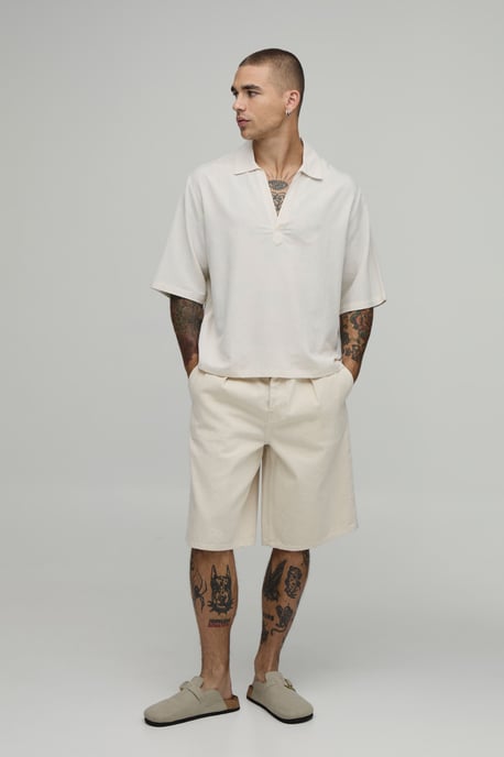 Linen Blend Boxy Revere Neck Polo - Image 4
