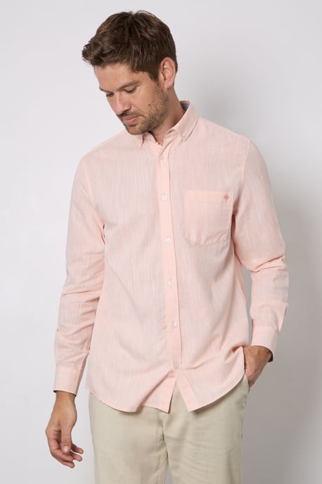 Peach Soft Stripes Long Sleeve Shirt Button Down Shirt - Image 1