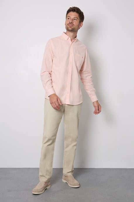Peach Soft Stripes Long Sleeve Shirt Button Down Shirt - Image 4