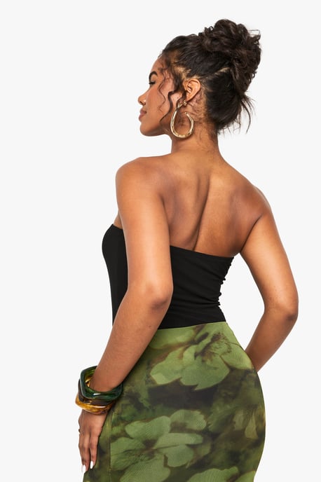 Double Layered Slinky Trim Detail Bandeau Bodysuit - Image 2
