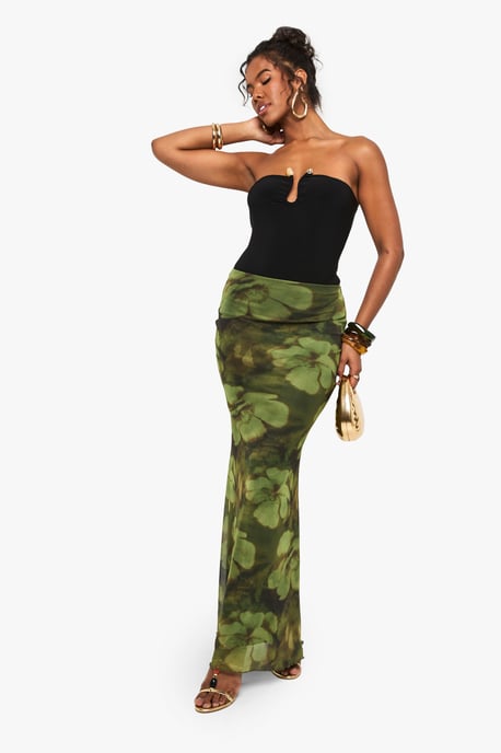 Double Layered Slinky Trim Detail Bandeau Bodysuit - Image 3