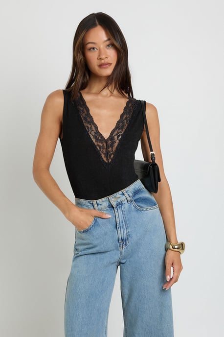 Tall Lace Trim V Neck Bodysuit - Image 1