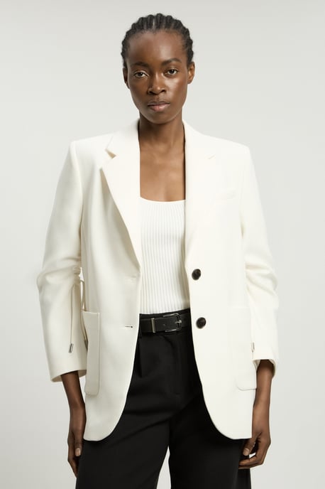 Compact Stretch Ruched Sleeve Detail Single Breasted Blazer - Image 1
