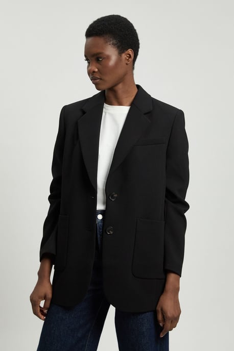 Compact Stretch Ruched Sleeve Detail Single Breasted Blazer - Image 1