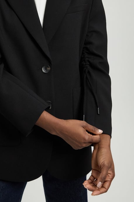 Compact Stretch Ruched Sleeve Detail Single Breasted Blazer - Image 2