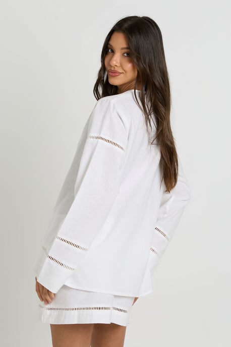 Linen Ladder Insert Tie Front Shirt and Mini Skirt Co-ord - Image 2