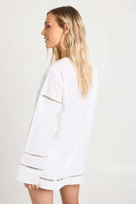 Petite Linen Ladder Insert Tie Front Shirt and Mini Skirt Co-ord - Image 2