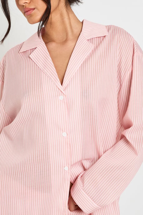 Cotton Pinstripe Oversized Long Sleeve Shirt & Short Pyjama Set - Image 4