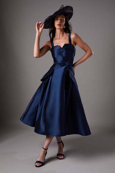 Lisa Tan Twill Volume Belted Midi Dress - Image 1