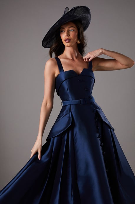 Lisa Tan Twill Volume Belted Midi Dress - Image 2