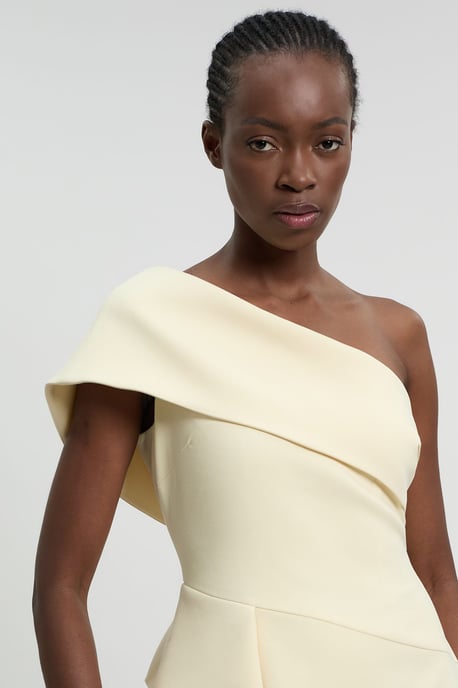 Compact Stretch Ruffle Detail Asymmetric Pencil Dress - Image 4