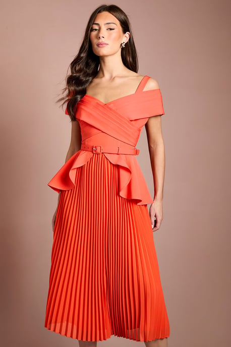 Bardot Pleated Crepe Midi Dress - Image 2