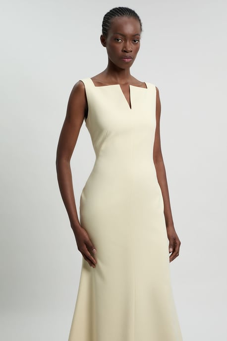 Compact Stretch High Neck Clean Pencil Midi Dress - Image 2