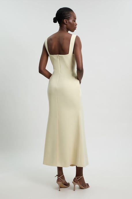 Compact Stretch High Neck Clean Pencil Midi Dress - Image 3