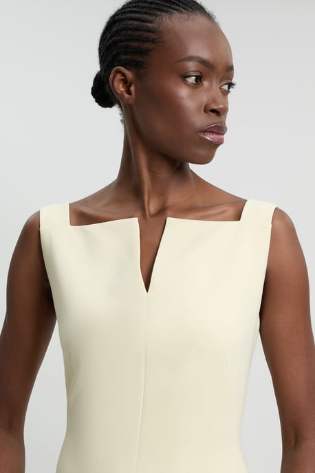 Compact Stretch High Neck Clean Pencil Midi Dress - Image 4