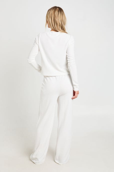 Petite Rib Button Through Long Sleeve Top and Wide Leg Trouser Co-ord - Image 2