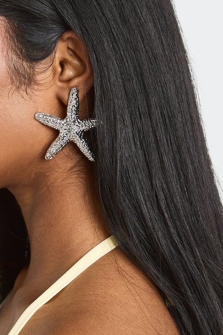 Statement Silver Starfish Earrings - Image 2