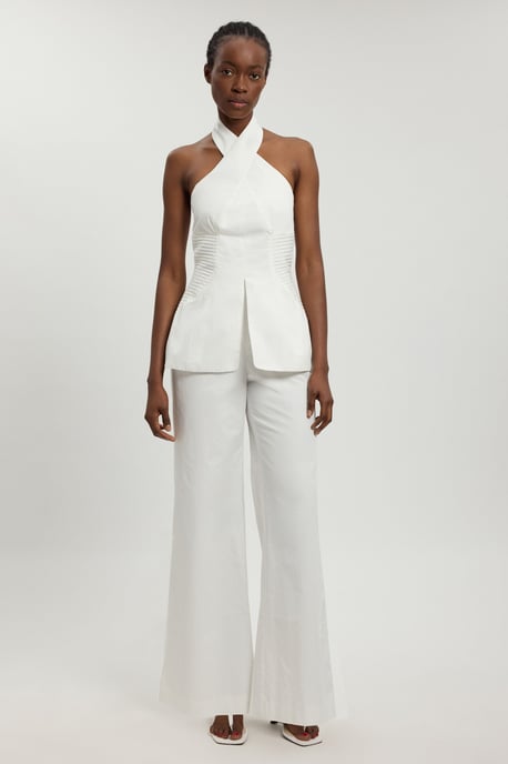 Tailored Cotton Sateen Halter Jumpsuit - Image 1