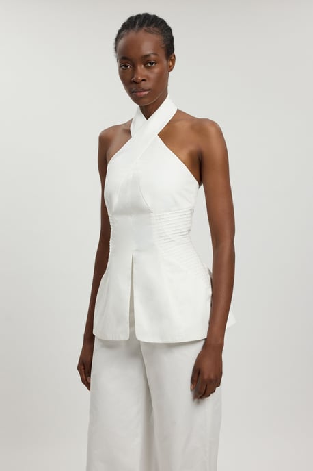 Tailored Cotton Sateen Halter Jumpsuit - Image 2
