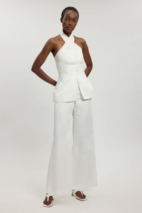 Tailored Cotton Sateen Halter Jumpsuit - Image 3