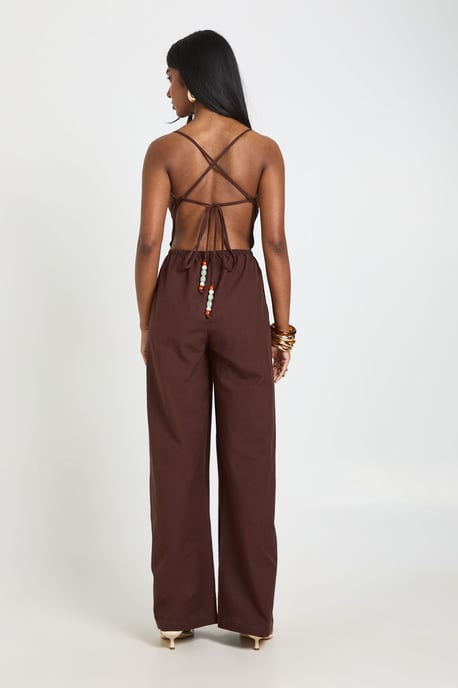 Linen Cowl Neck Wide Leg Jumpsuit - Image 2