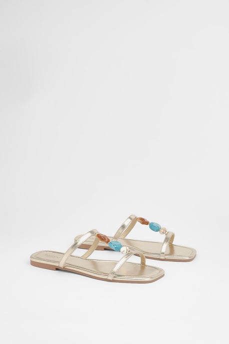 Wide Fit T Bar Beaded Sandals - Image 3