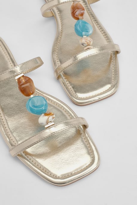Wide Fit T Bar Beaded Sandals - Image 5