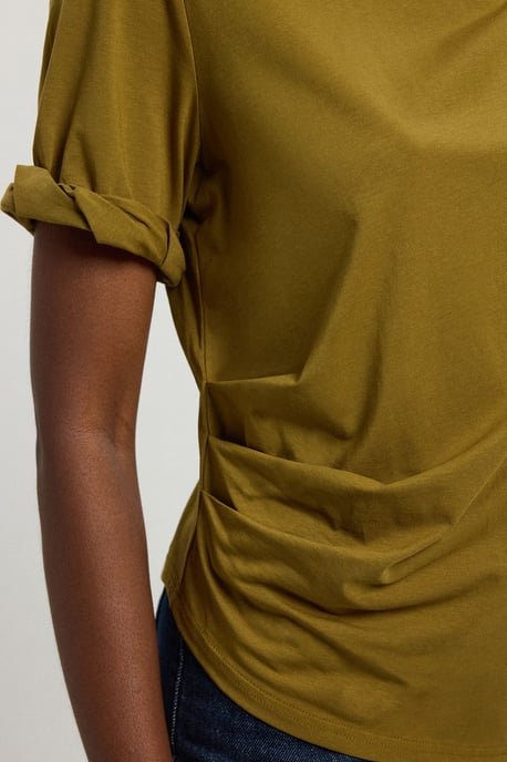 Cotton Jersey Gathered Detail T-Shirt - Image 2