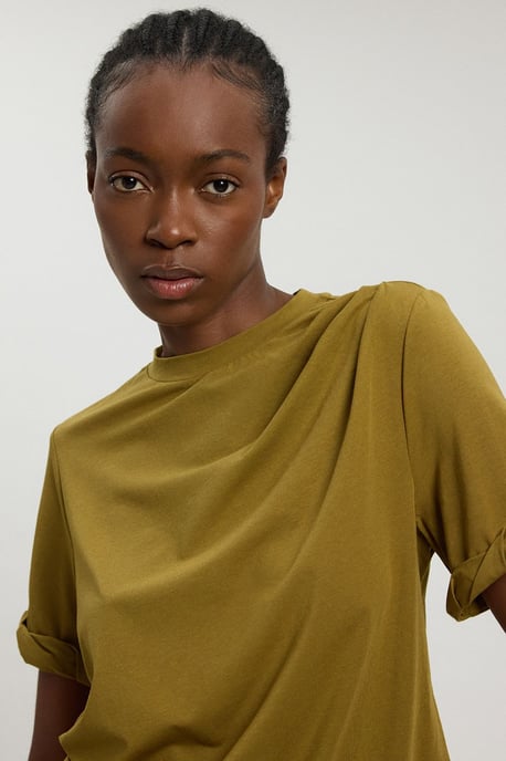 Cotton Jersey Gathered Detail T-Shirt - Image 3